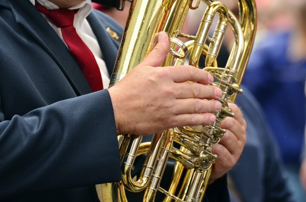 hands, musical instrument, tuba