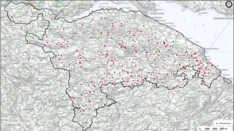 Kanton Thurgau zont 300 Kleinsiedlungen um Karte