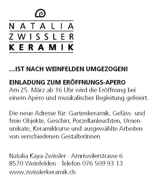 eröffnung weinfelden keramikatelier Natalia Kaya-Zwissler