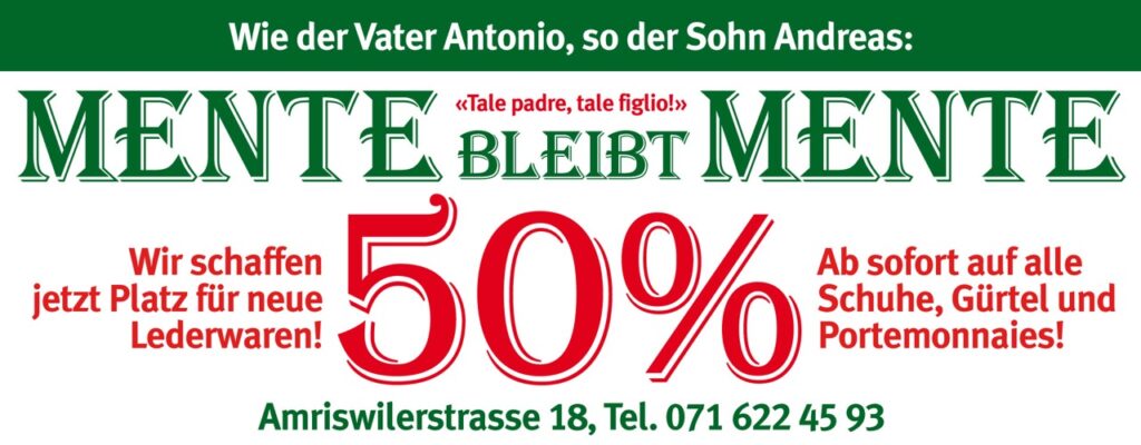 schuhmacherei mente werbung wyfelder weinfelden aktion 50 prozent