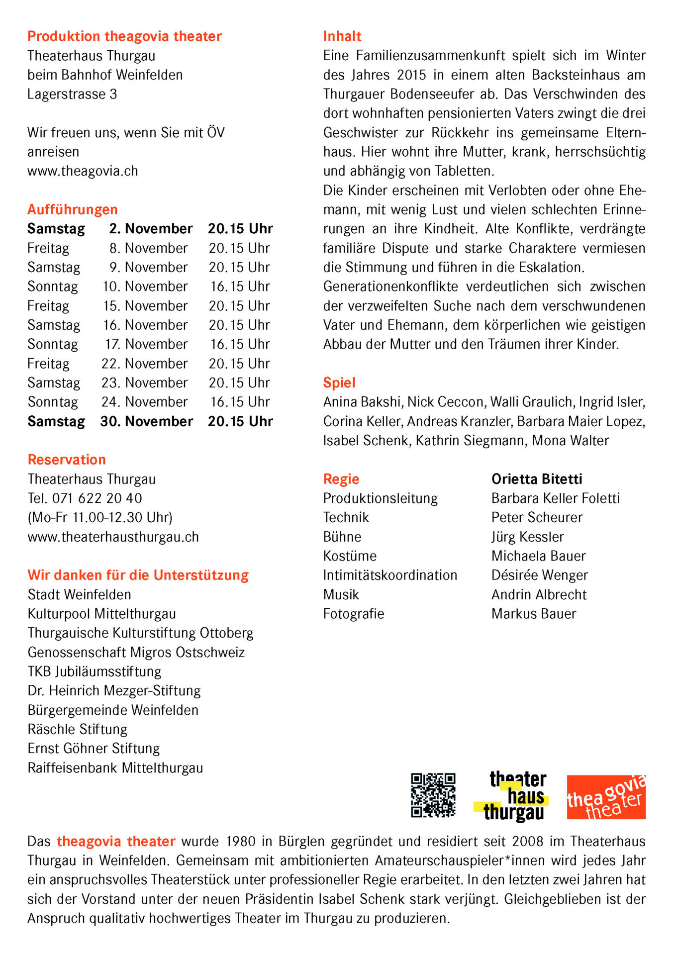 Theagovia Theater - Die neue Produktion heisst "Familienidyll" - Premiere ist am 2. November Theaterhaus Thurgau Weinfelden WYFELDER – lokal informiert