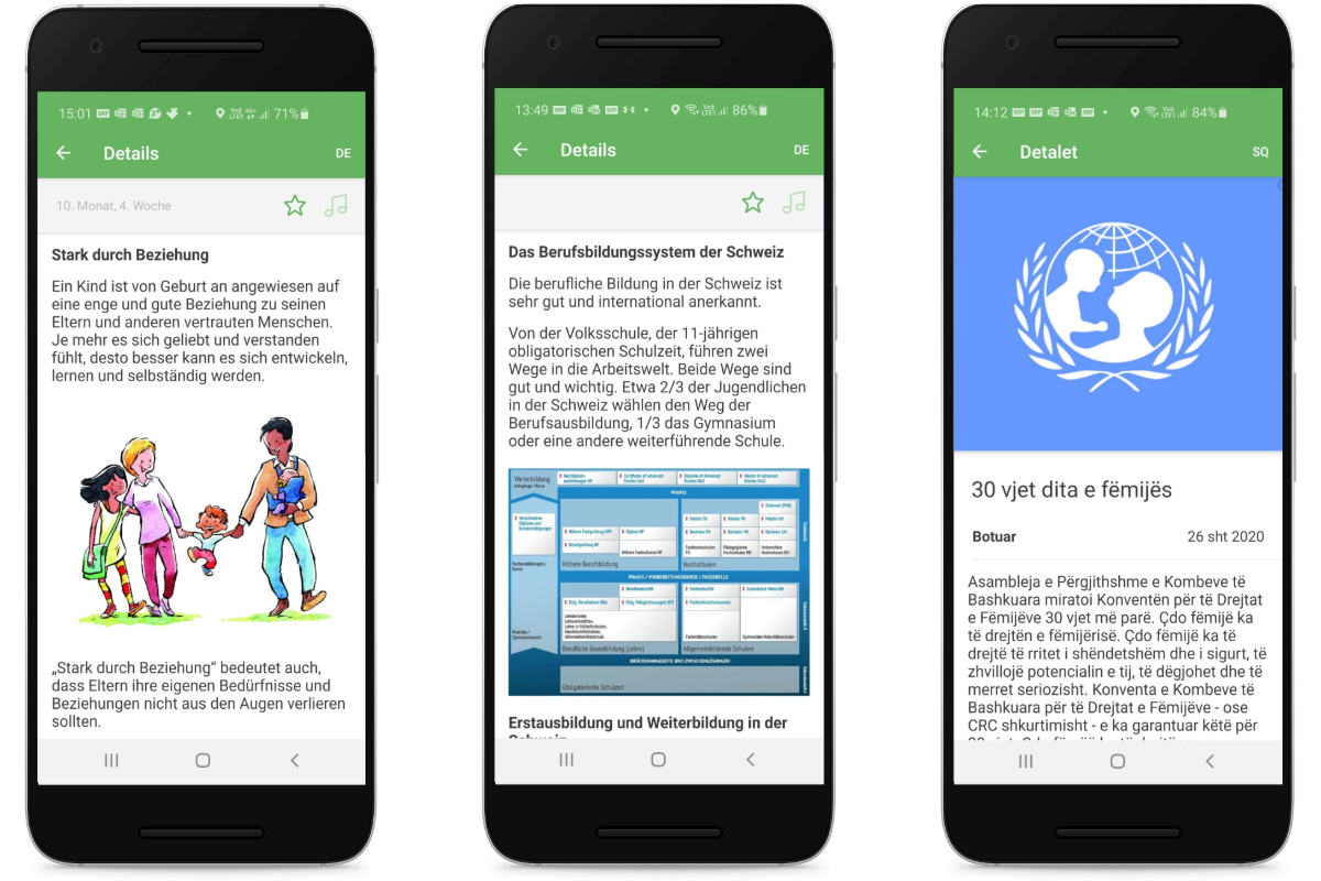 Die App «parentu» bietet einfache Informationen für die täglichen Herausforderungen von Eltern - verfügbar in 15 Sprachen. (Bilder: zVg)