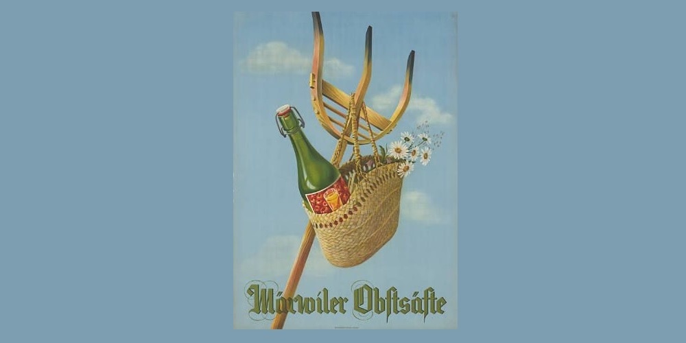 Gelungene Integration: Berner Heugabel trifft Thurgauer Obstsaft, Werbeplakat 1944