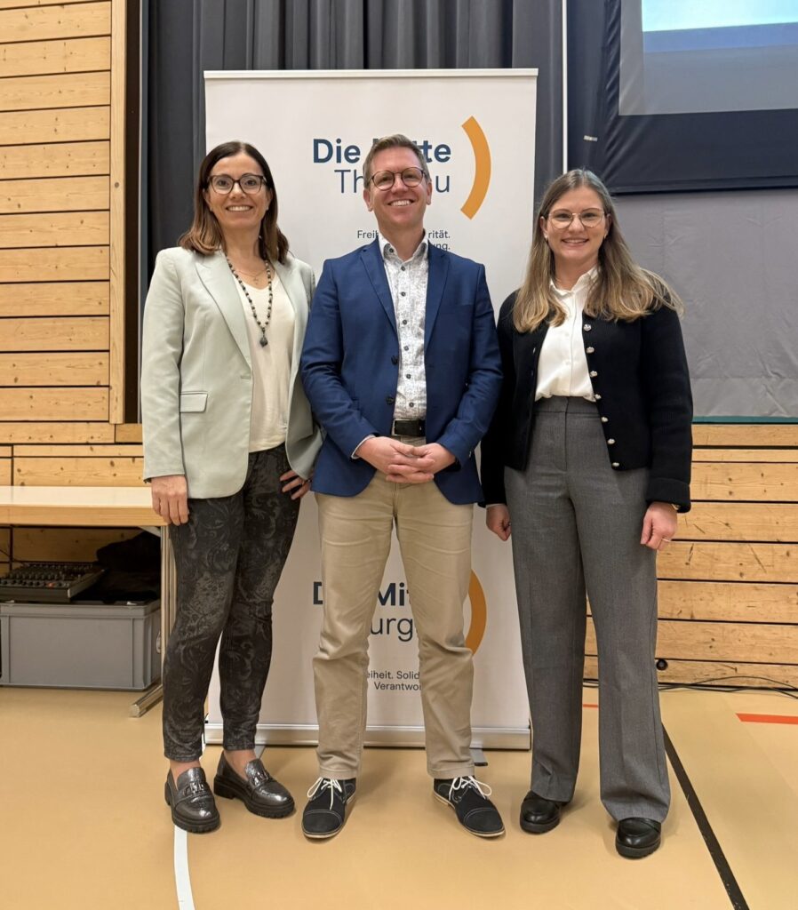 Sandra Stadler,  Präsidentin und Kantonsrätin Die Mitte | Thomas Schnyder, Gemeindepräsident Hefenhofen, Mitglied Parteileitung Die Mitte Thurgau | Flavia Scheiwiller,
Präsidentin Die Junge Mitte Thurgau, Mitglied der Parteileitung Die Mitte Thurgau